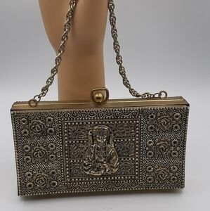 Vintage Unique Ornate Metal Oriental Theme Purse with Raised Design Women's
